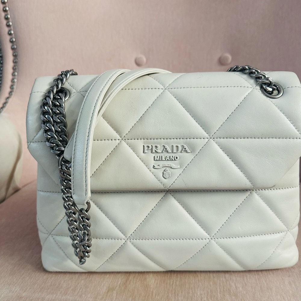 Prada Cream Quilted Shoulder Bag